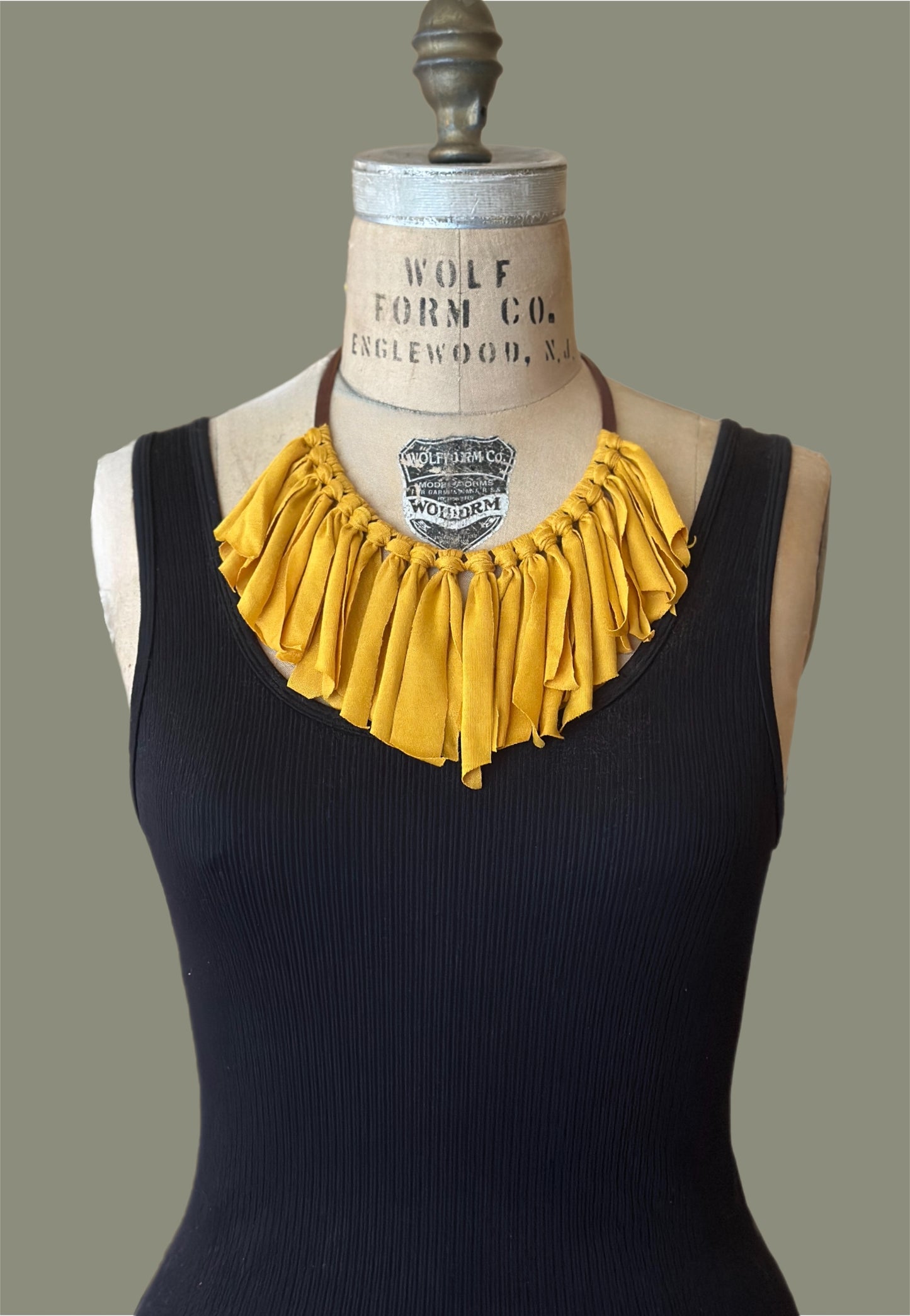 4” Textile fringe on leather choker