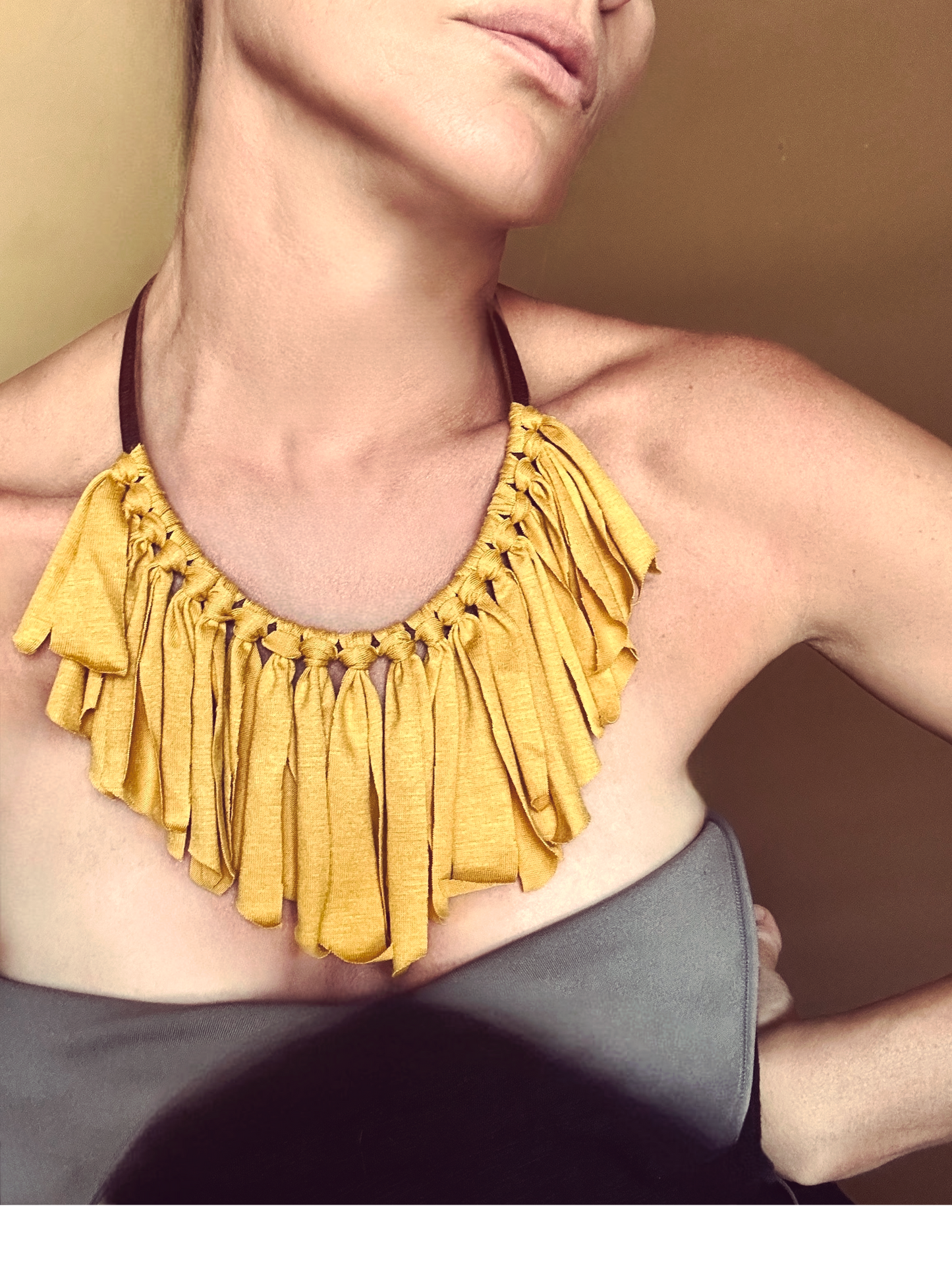 4” Textile fringe on leather choker