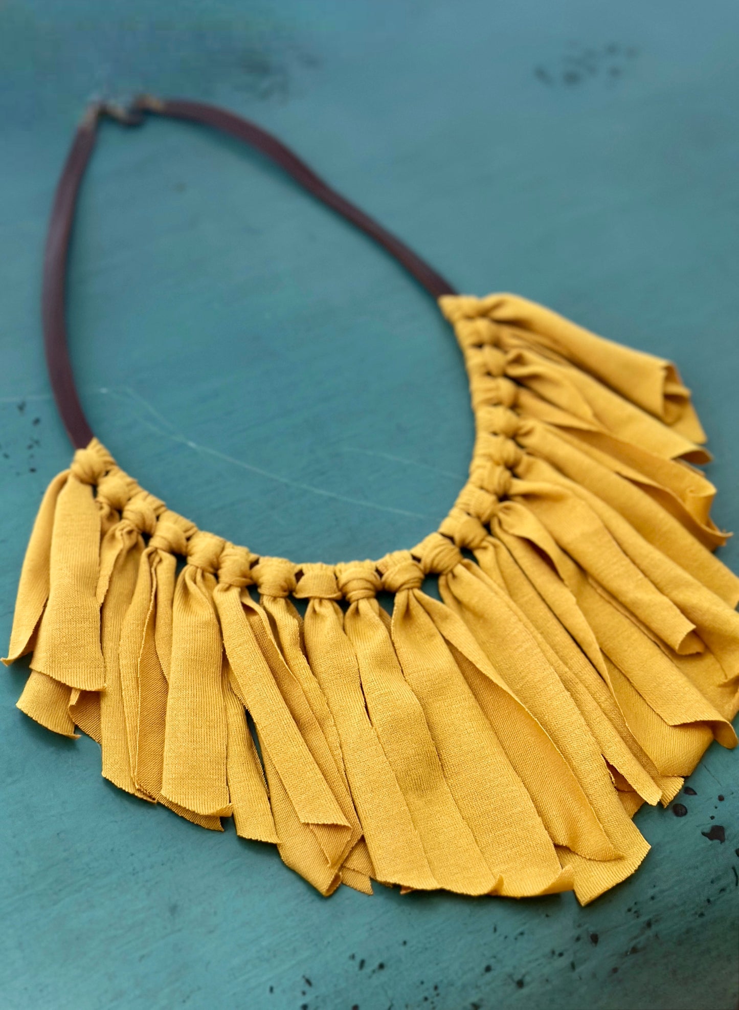 4” Textile fringe on leather choker