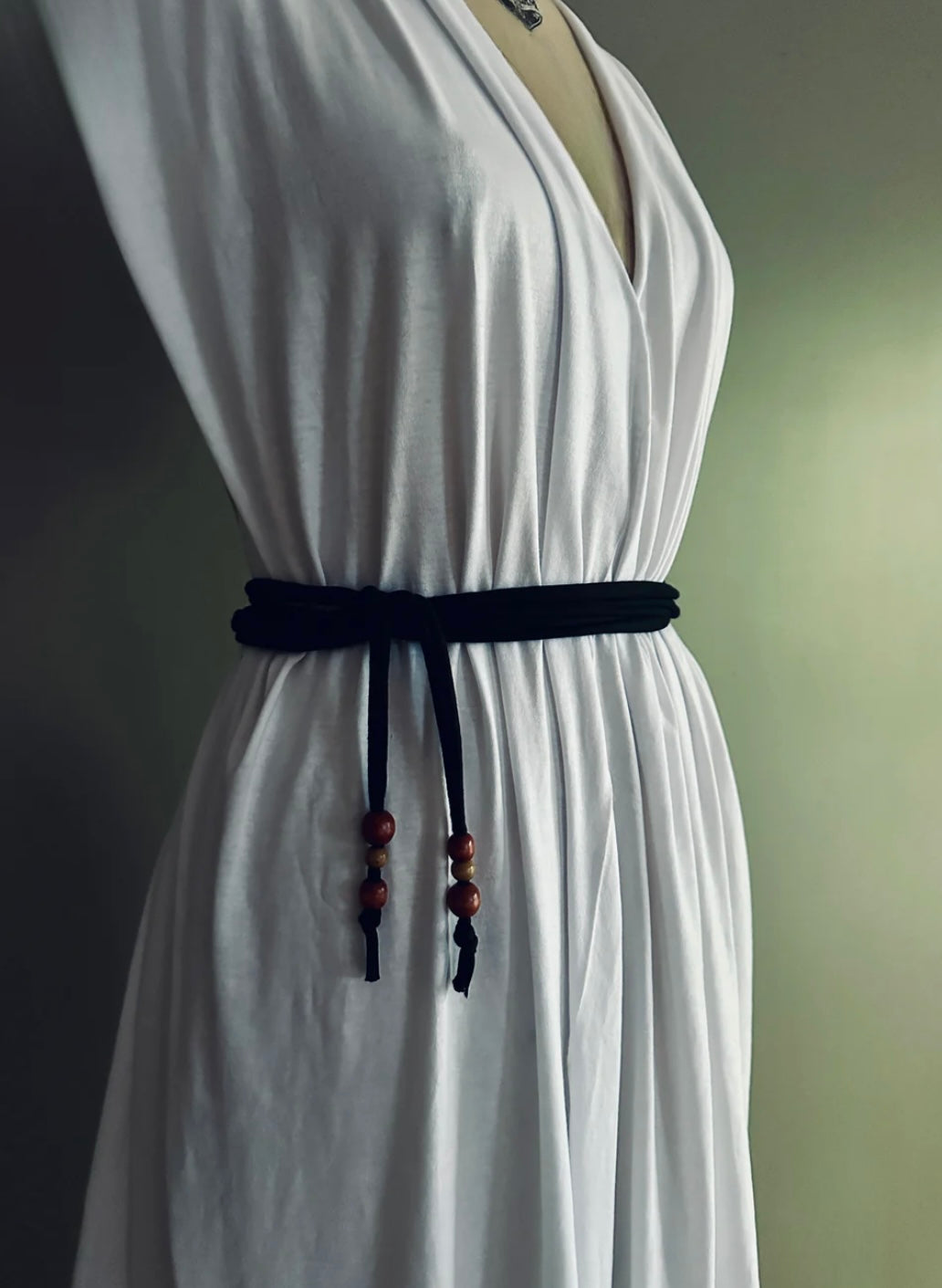 Skinny belt, organic cotton sash belt, beaded belt wrap