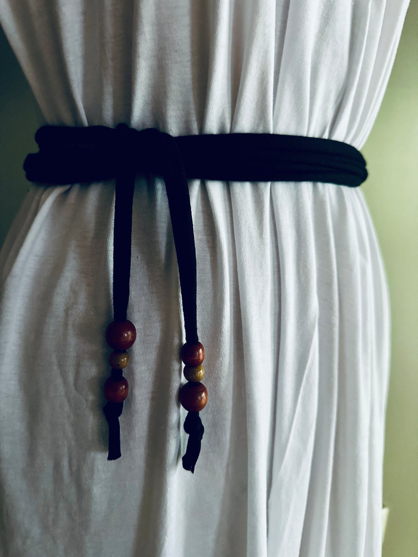 Skinny belt, organic cotton sash belt, beaded belt wrap