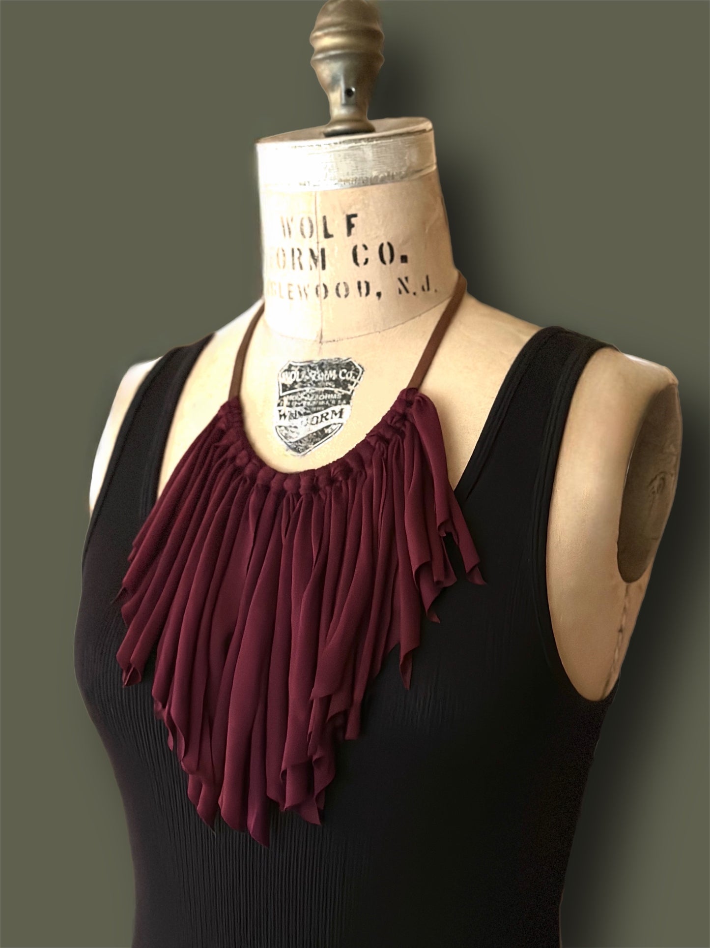 7” Textile fringe on leather choker