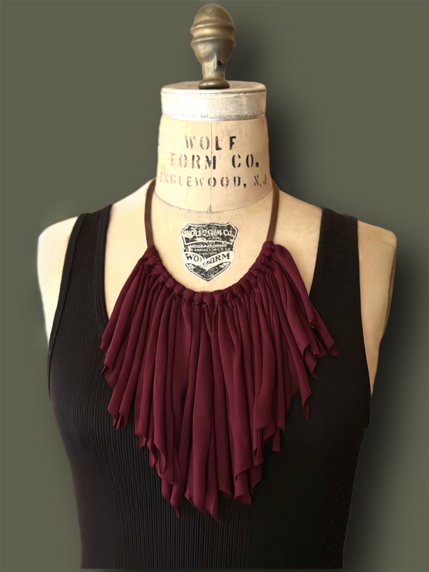 7” Textile fringe on leather choker