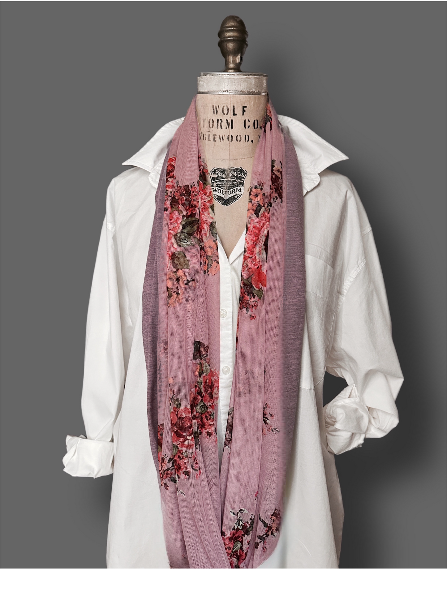 Rose Print Mesh Infinity Scarf