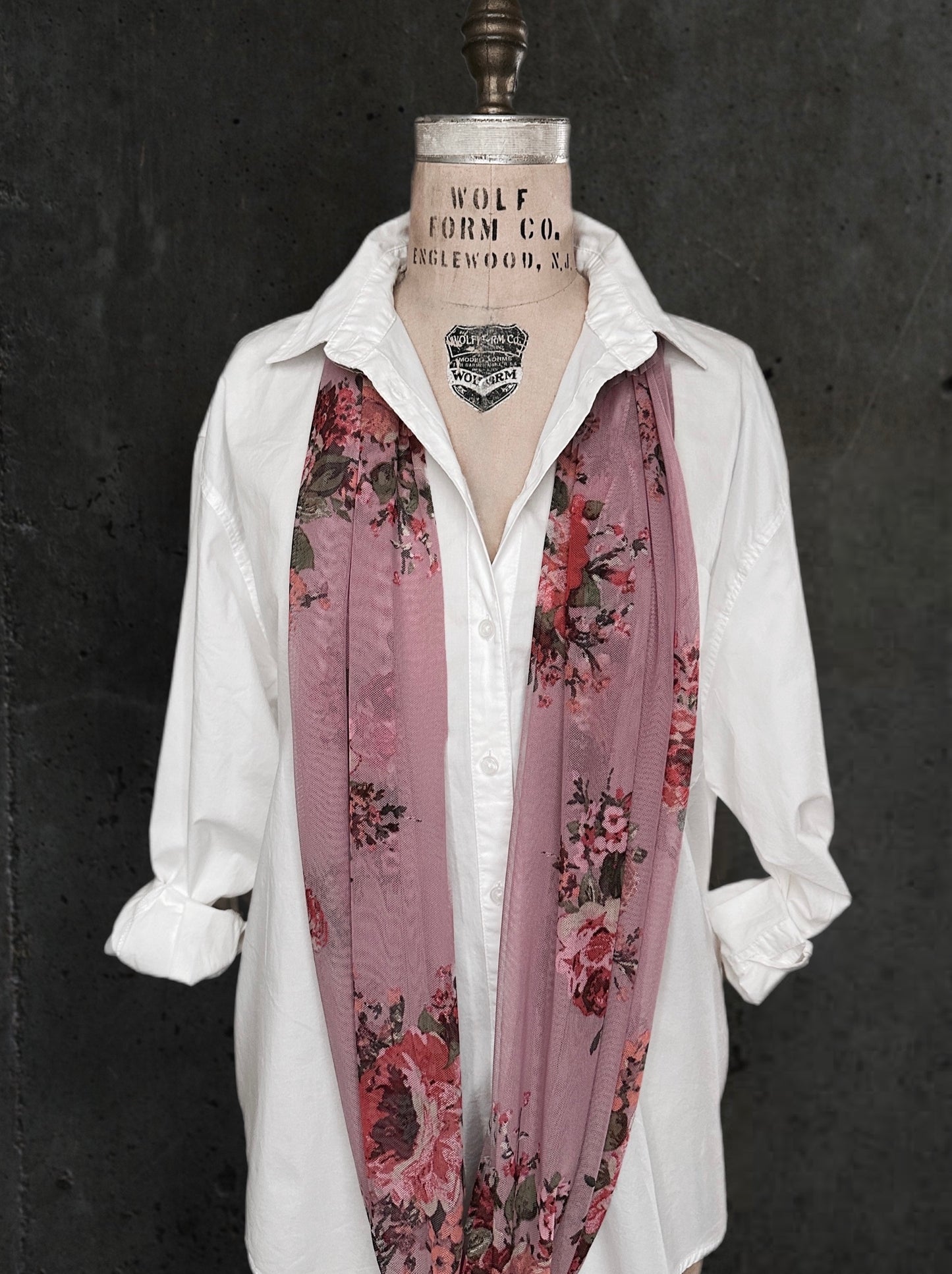 Rose Print Mesh Infinity Scarf