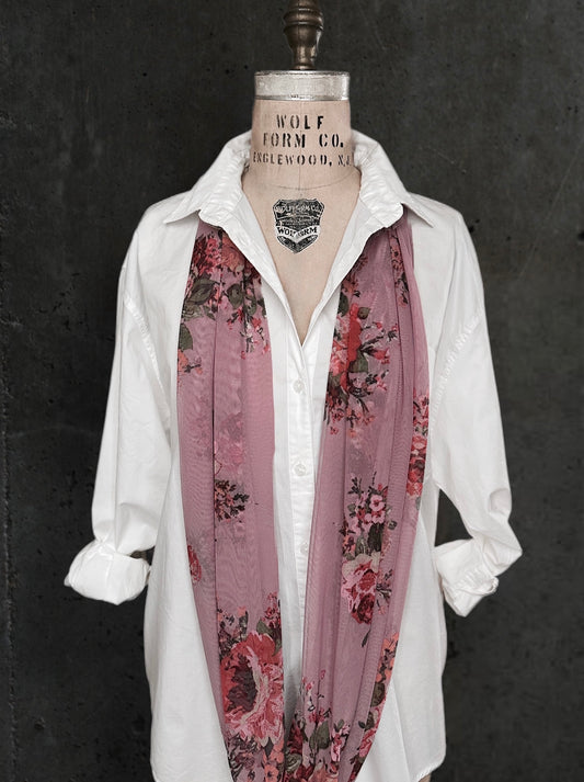 Rose Print Mesh Infinity Scarf